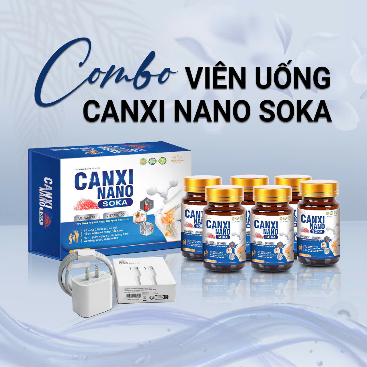 COMBO ;10  HỘP CANXI NANO + 1 DÂY SẠC NHANH